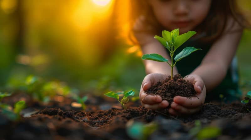 עץ צעיר נטוע בחצר כסמל לצמיחה כלכלית