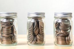 Coin in three jar, Concept save money or investment financial, Copy space
