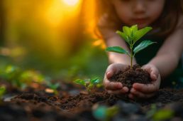 עץ צעיר נטוע בחצר כסמל לצמיחה כלכלית